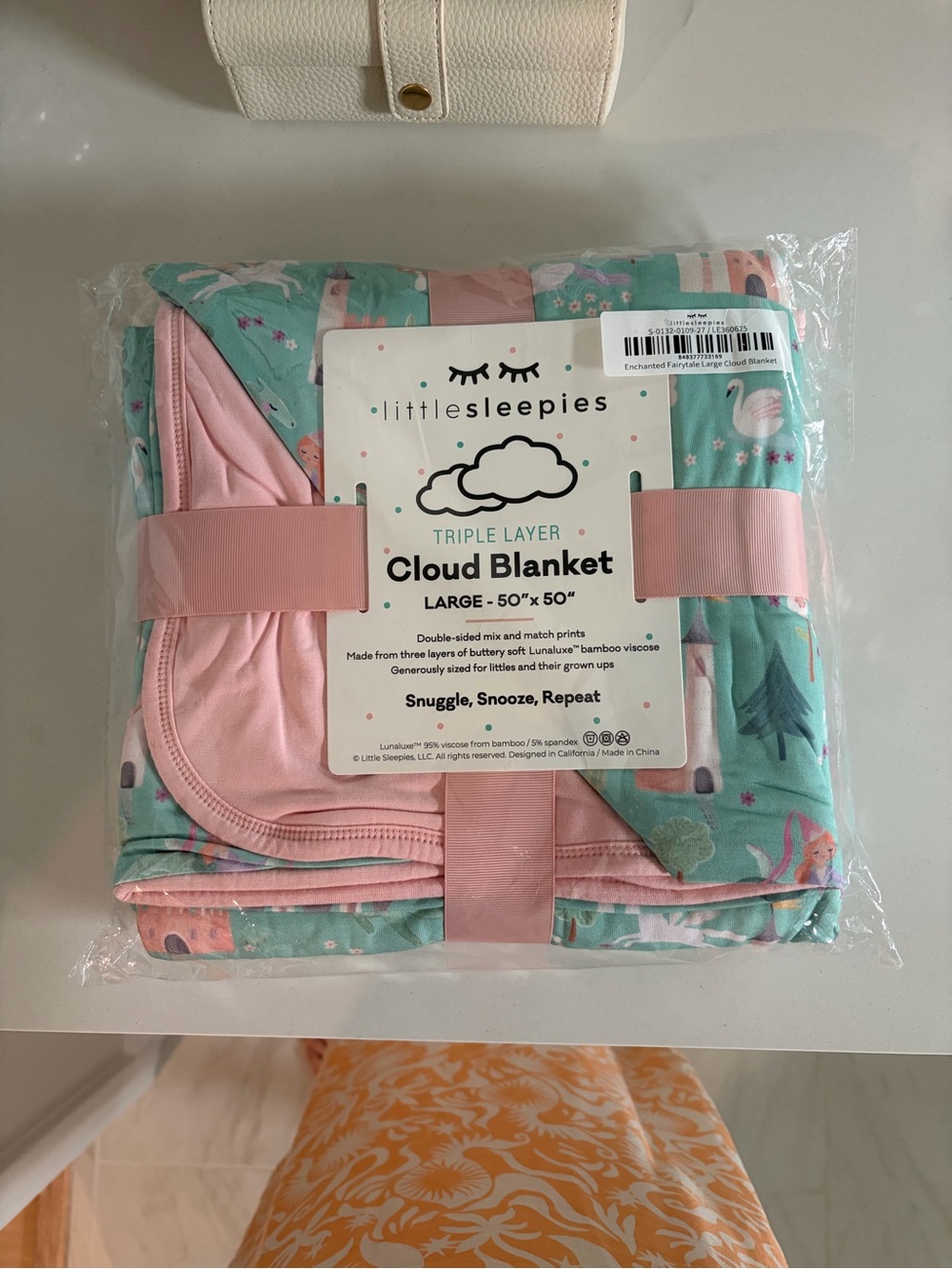 Little Sleepies Reversible Pink & Teal Cloud Blanket. Enchanted Fairytale.